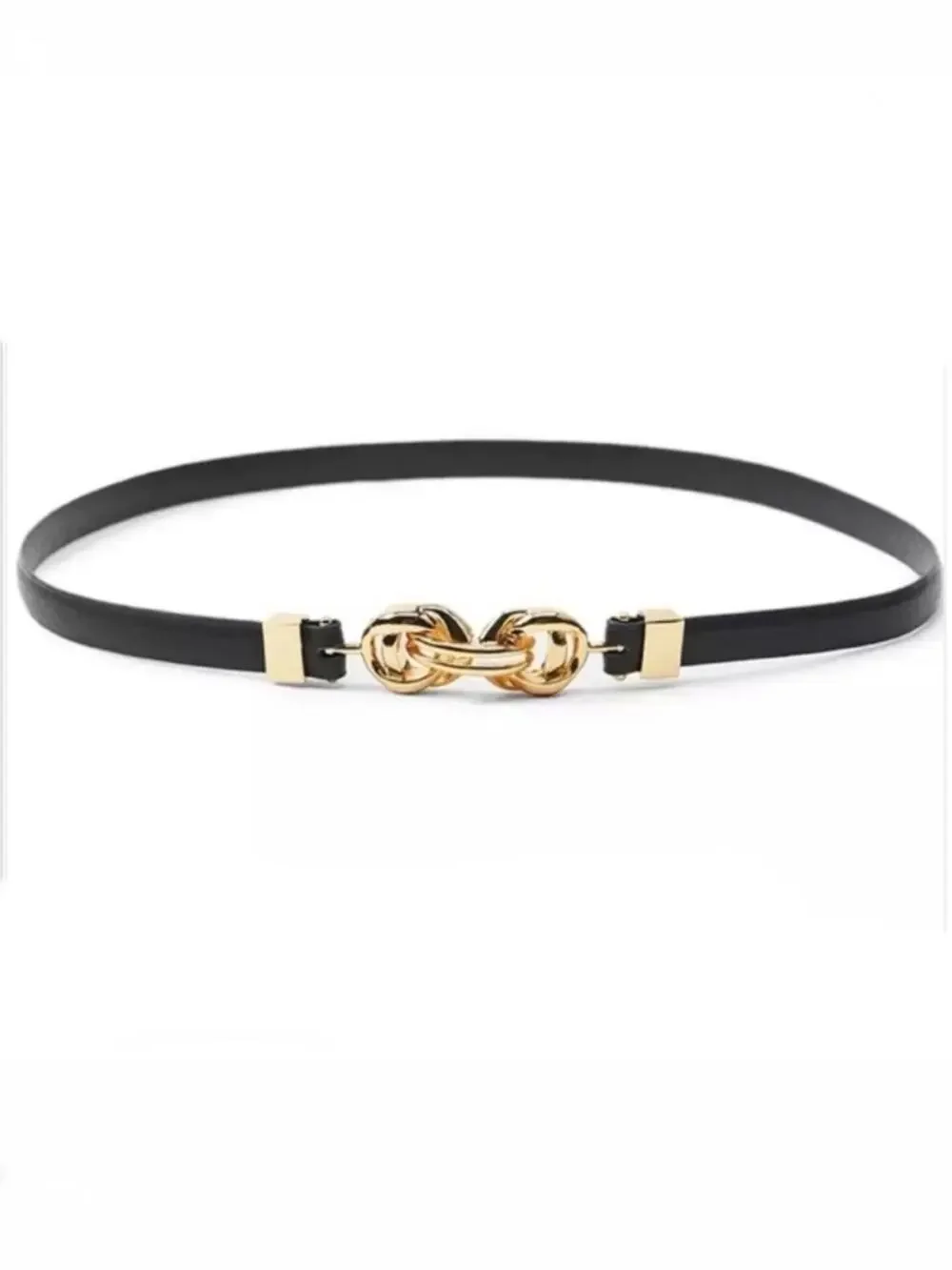 Zara BLACK THIN LEATHER BELT WITH GOLD METAL BUCKLE CLOSURE
